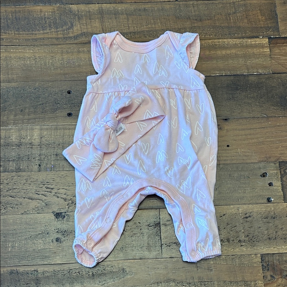 Cat & Jack Light Pink Heart Baby Romper with Headband
